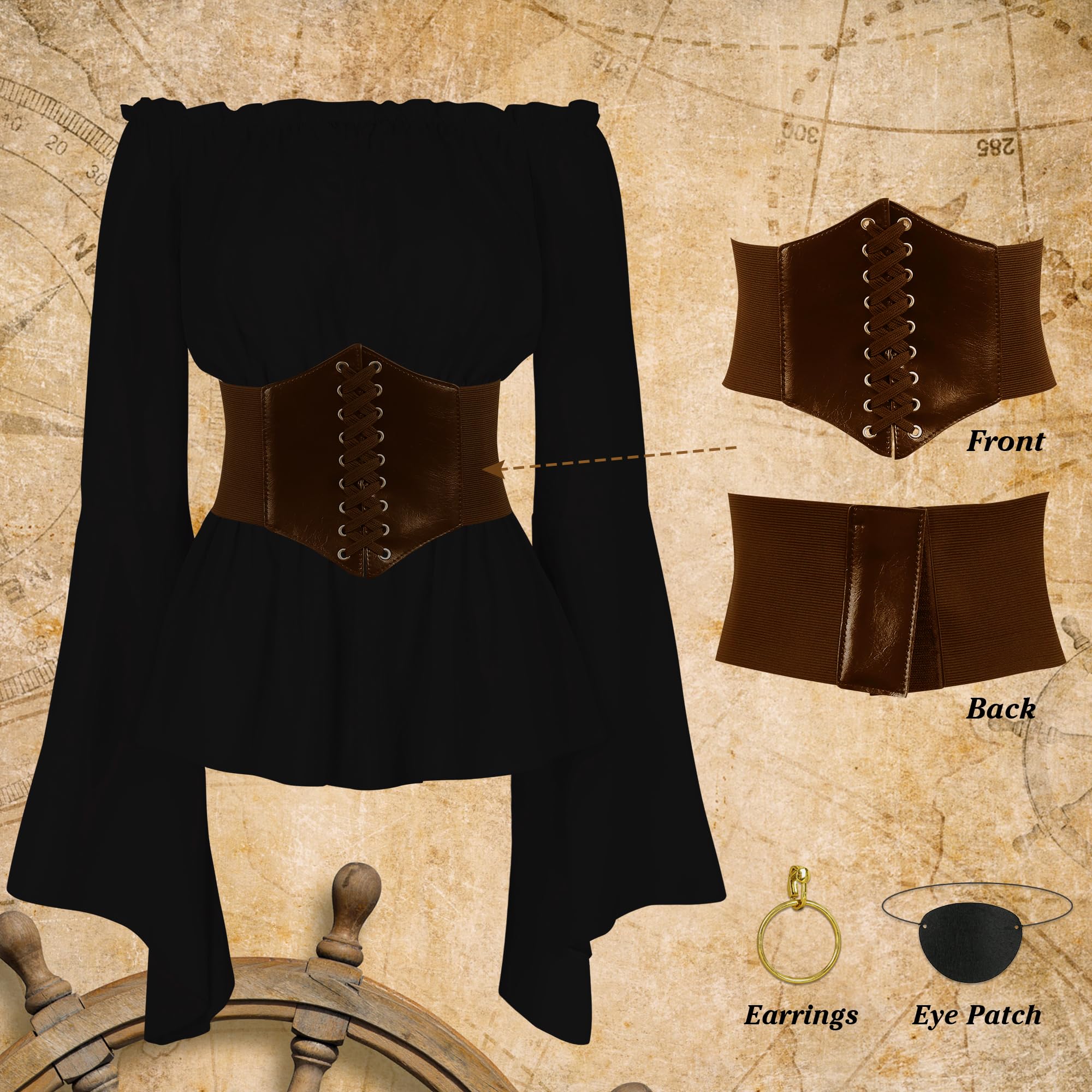 Foto 4 pulgar | Disfraz De Pirata Cicoci Para Mujer Con Blusa Renacentista Y Tacón - Venta Internacional.