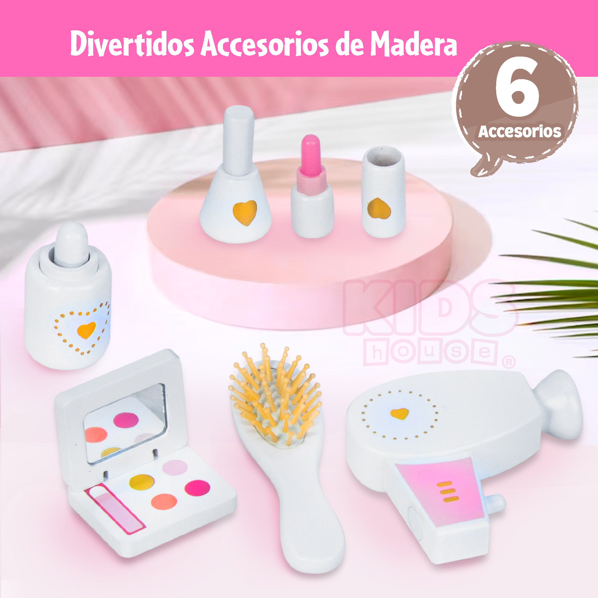 Foto 4 pulgar | Juego de Tocador de Kids House Salón de Belleza para Niñas Tocador con Espejo Banco y Accesorios de Madera