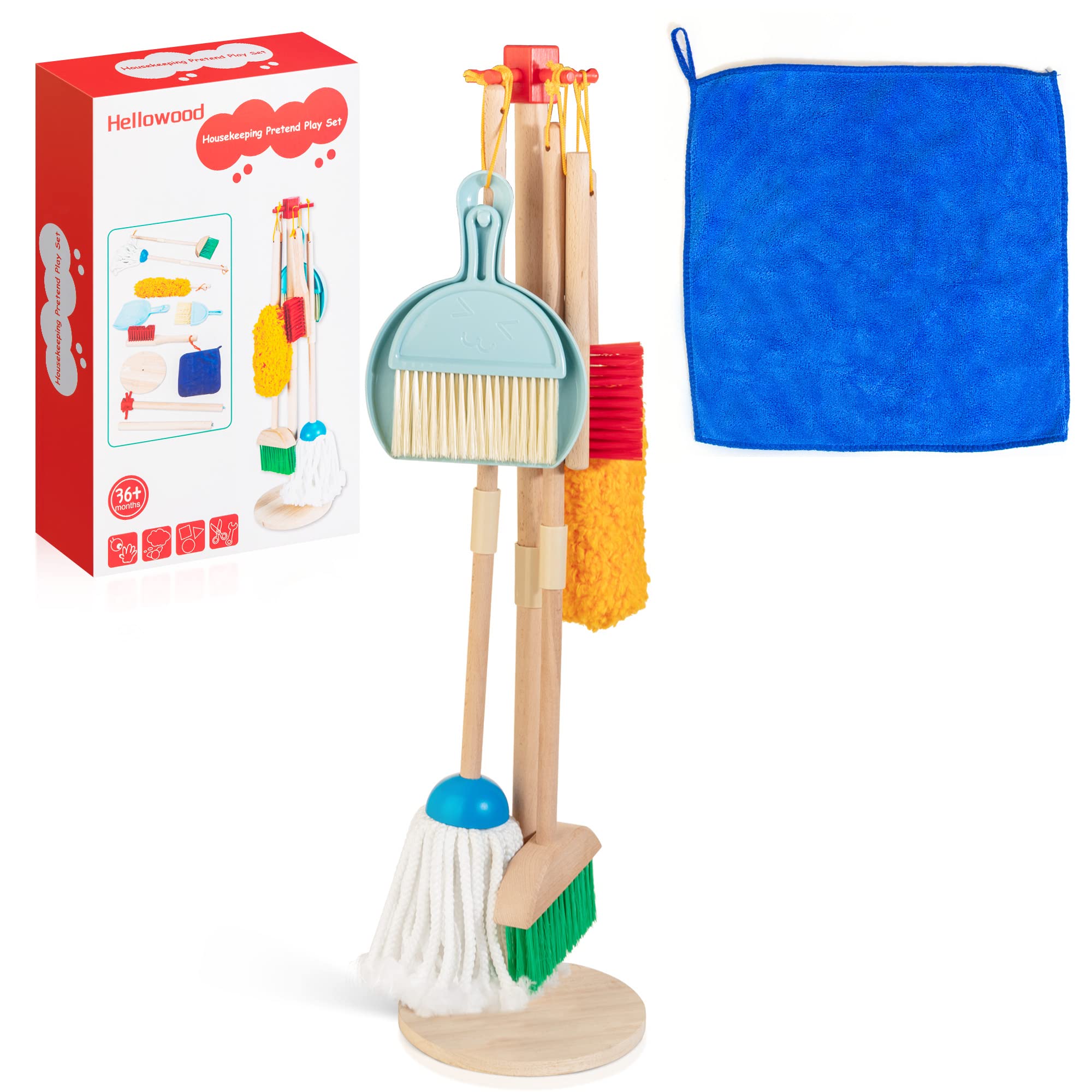 Set de Limpieza HELLOWOOD Kids Housekeeping 8 Unidades Juguetes de Madera Duraderos