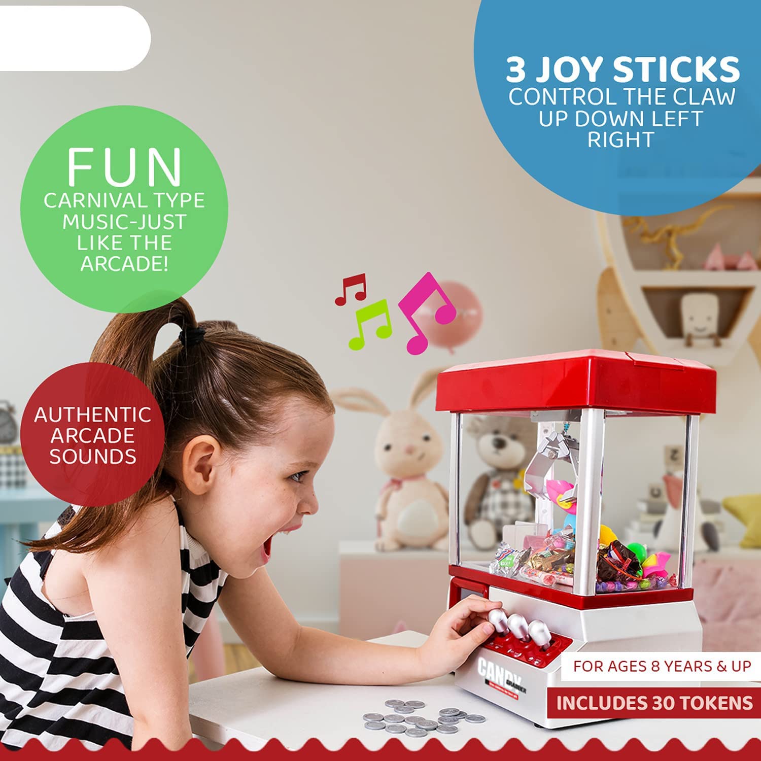 Foto 7 pulgar | Juego Arcade Claw Machine Bundaloos Candy Grabber Con Música - Venta Internacional.