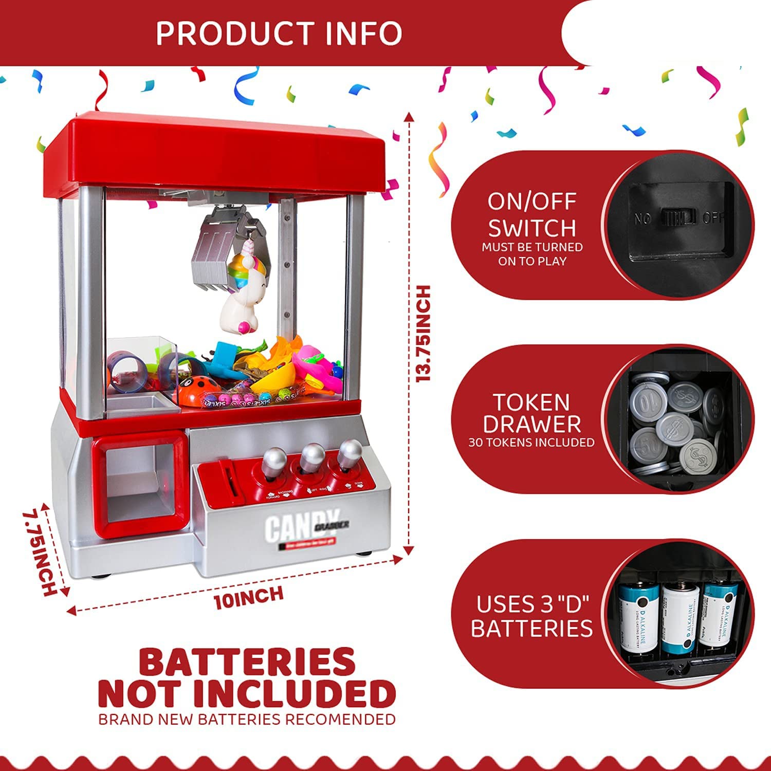 Foto 8 pulgar | Juego Arcade Claw Machine Bundaloos Candy Grabber Con Música - Venta Internacional.