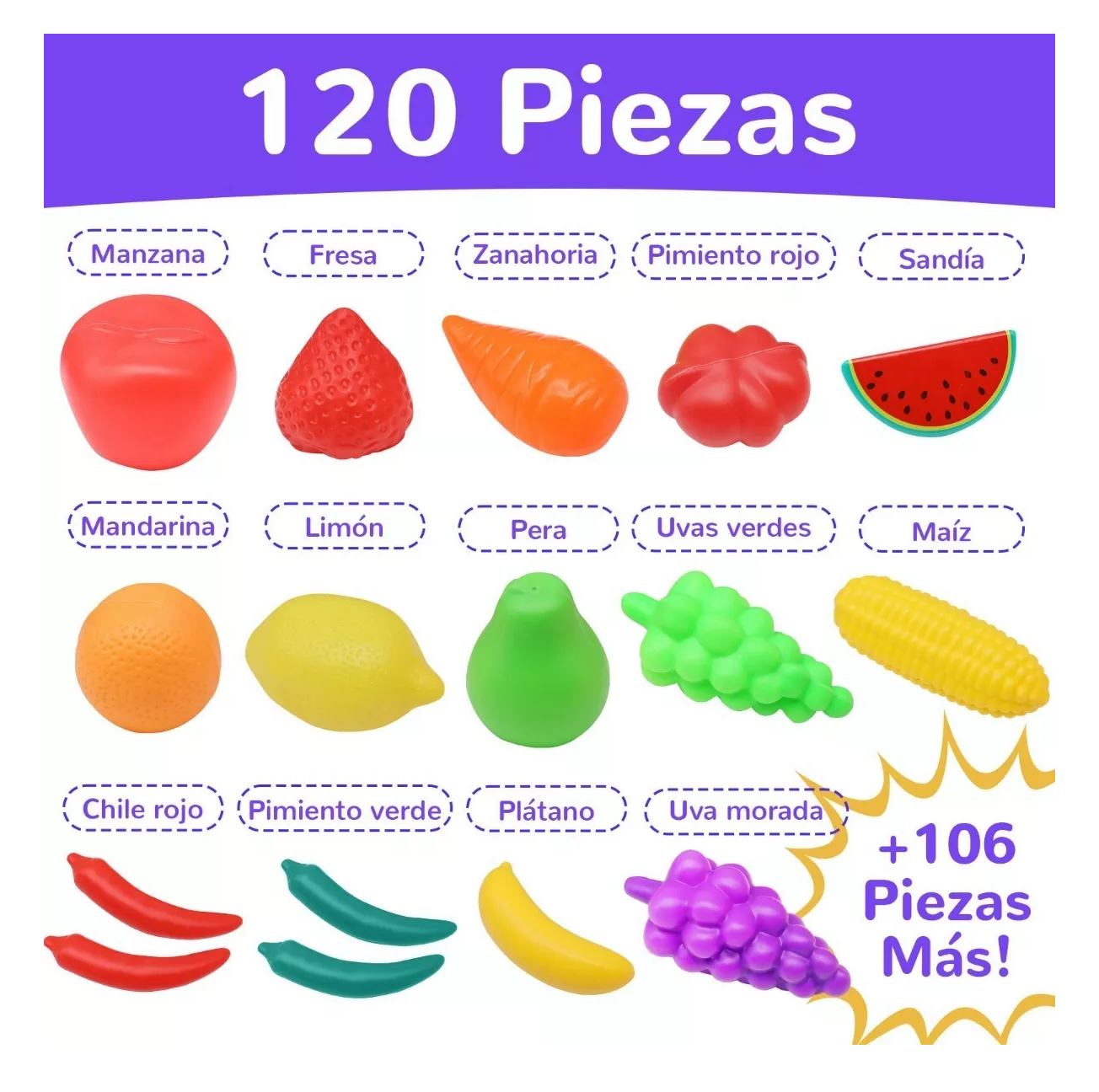 Foto 5 pulgar | Kit De Juguetes De Cocina De Niños Para Cortar Frutas 120 Pzs