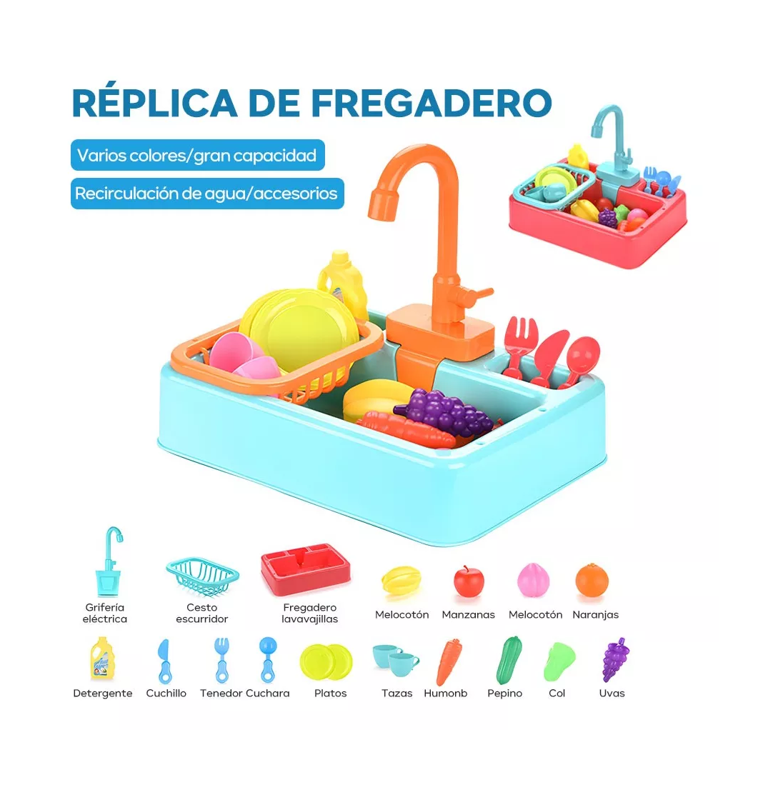 Foto 3 pulgar | Juego de Fregadero de Cocina para Niña 19 Piezas Verde