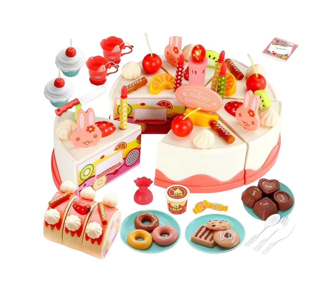 Set 82 Juguetes Pastel Cumpleaños Musica Sonido Luce Niños Rosa/blanco $599