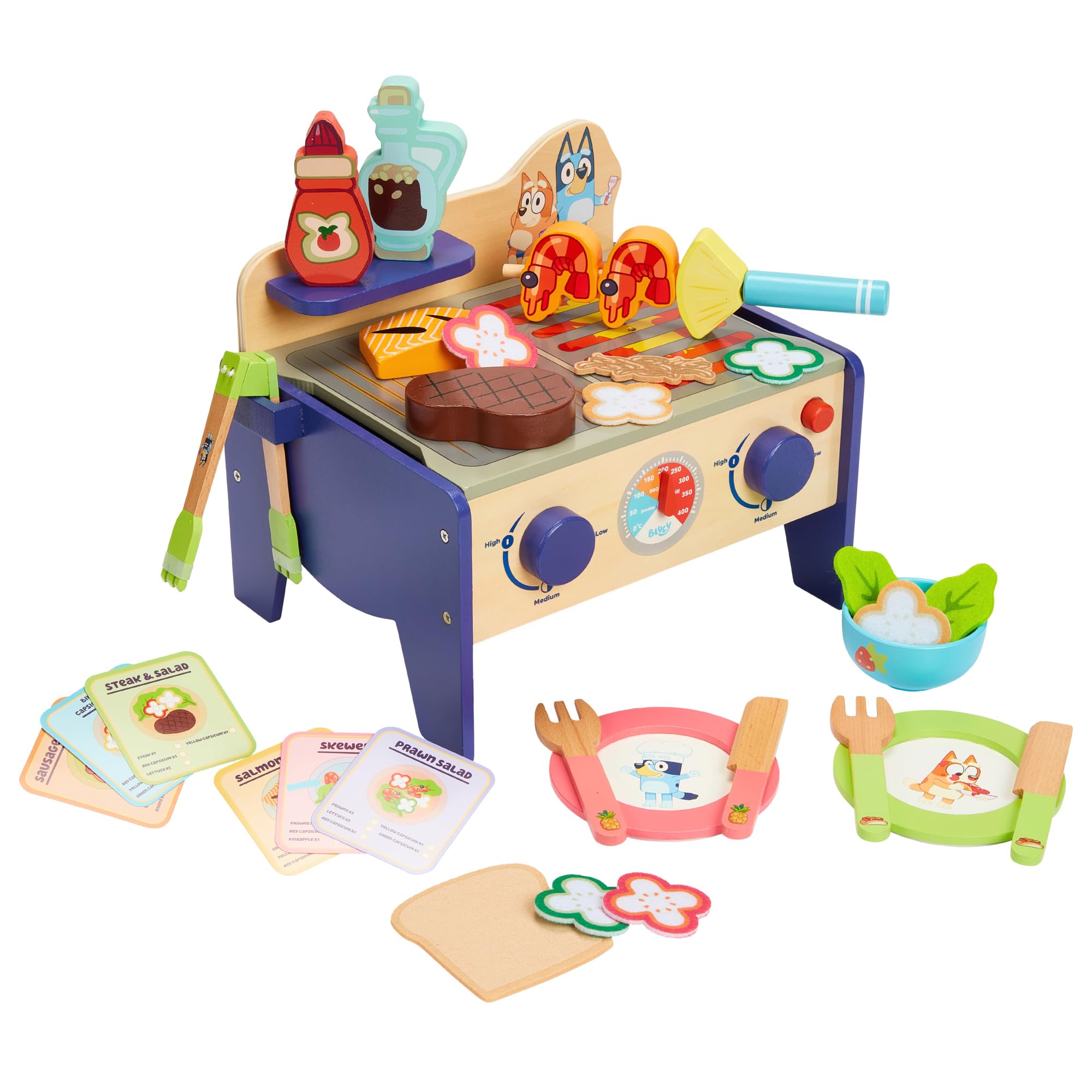 Juego De Barbacoa Y Ensalada De Madera Playset Bluey De 33 Piezas Para Niños Mayores De 3 Años - Venta Internacional. $1,272