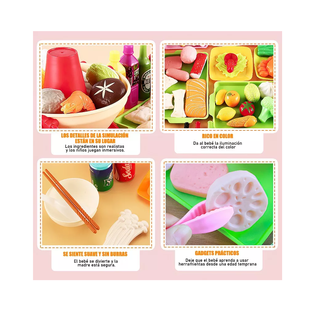 Foto 6 pulgar | Juguetes Cocina Para Niños, Frutas Y Verduras, Fondue 100 Pzs Colores