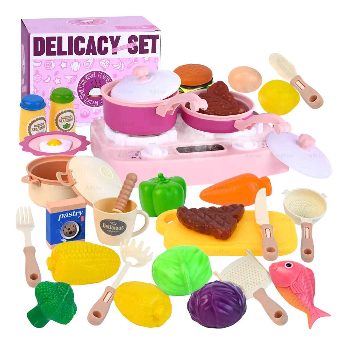 Foto 2 pulgar | Juguete De Cocina Para Niños Luz Sonido Agua Vapor Spray 29 Pcs Violeta