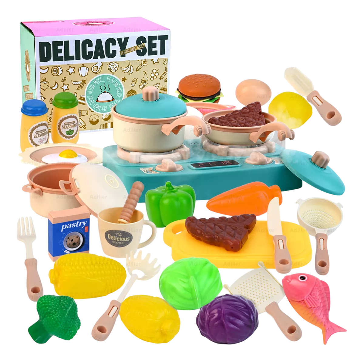Foto 2 pulgar | Juguete De Cocina Niños Luz Sonido Agua Vapor Spray 29 Pcs Verde