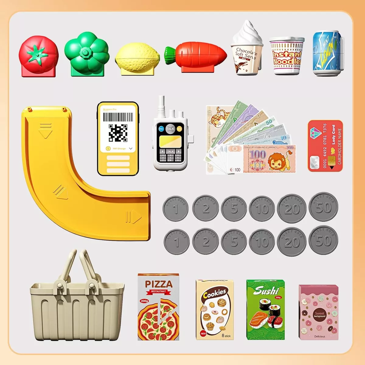 Foto 4 pulgar | Caja Registradora De Juguete Súper Mercado Infantil, 63 Pizas. Rojo