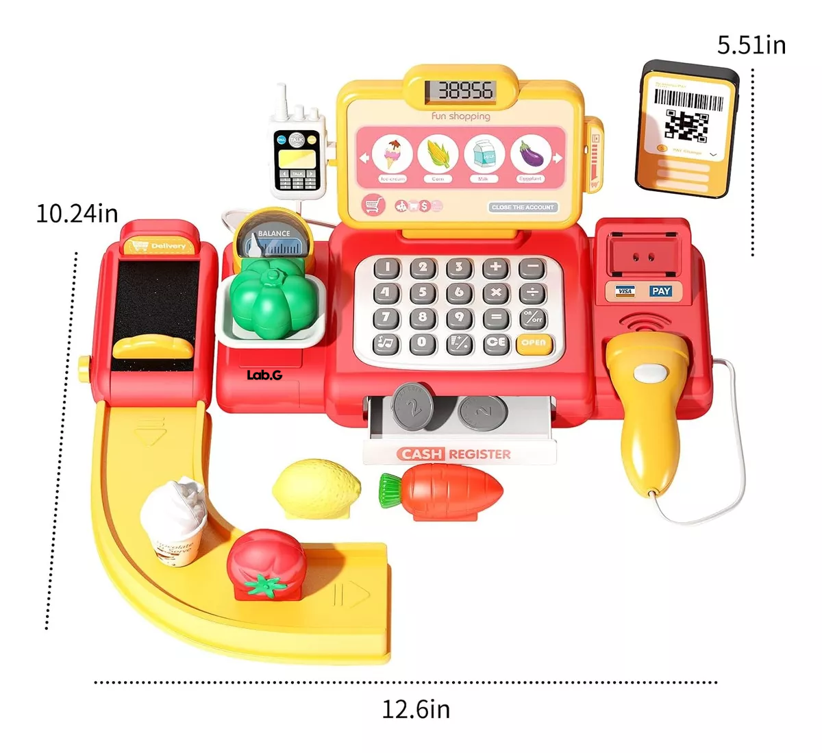 Foto 5 pulgar | Caja Registradora De Juguete Súper Mercado Infantil, 63 Pizas. Rojo