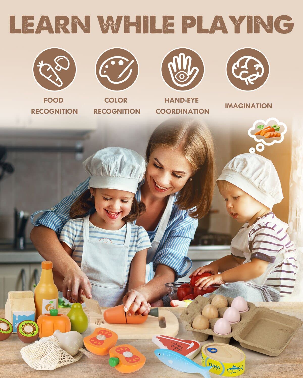 Foto 6 pulgar | Juego De Comida Lehoo Castle, De Madera, Para Cocina Infantil De Más De 3 Años - Venta Internacional.