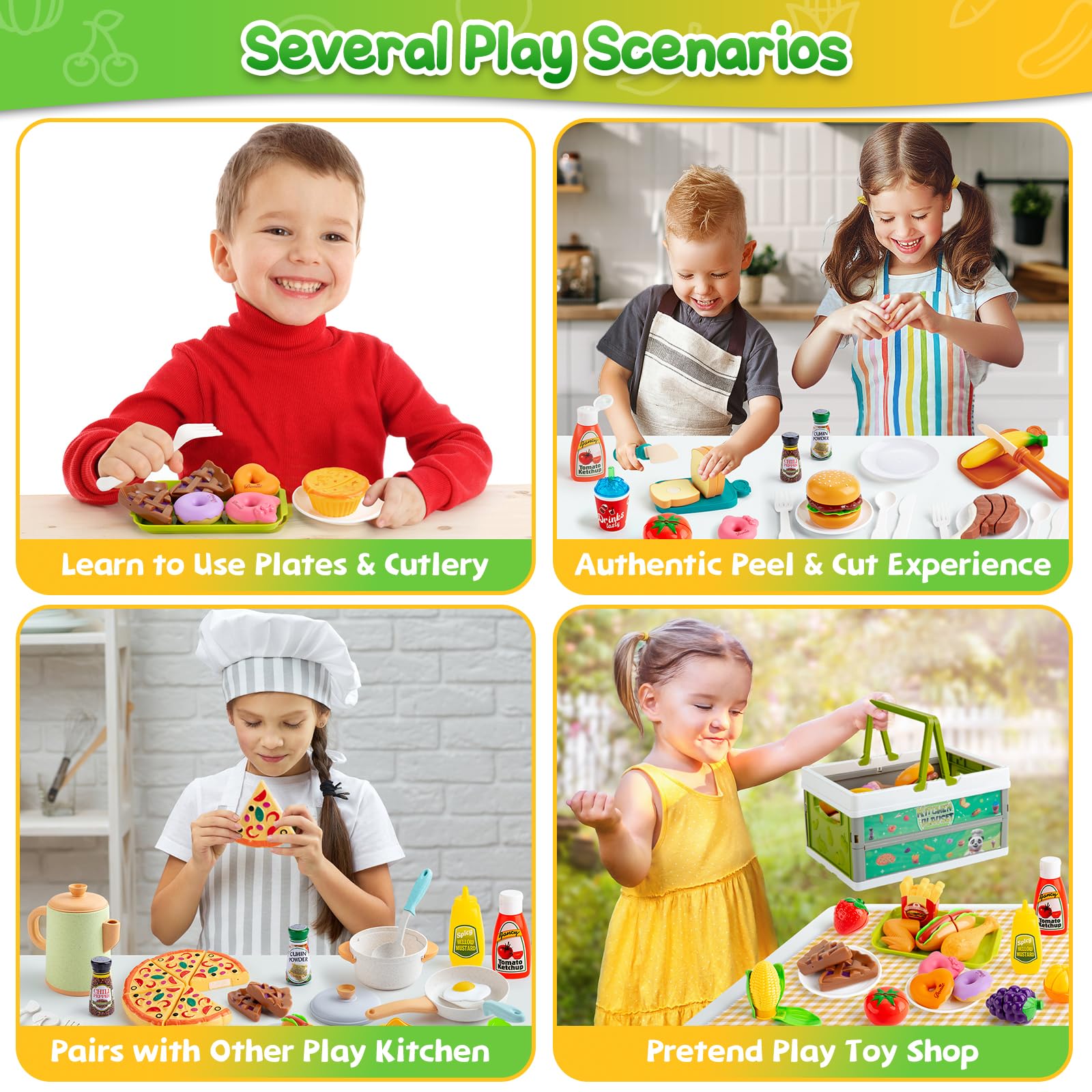Foto 5 pulgar | Set de Comida de Juguete Kodatek 78 Piezas con Cesta de Almacenamiento - Venta Internacional
