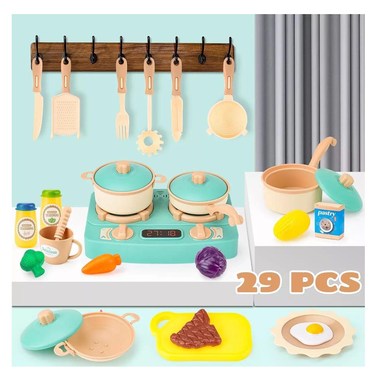 Foto 6 pulgar | Set de Cocina de Juguete para Niñas  29 Piezas