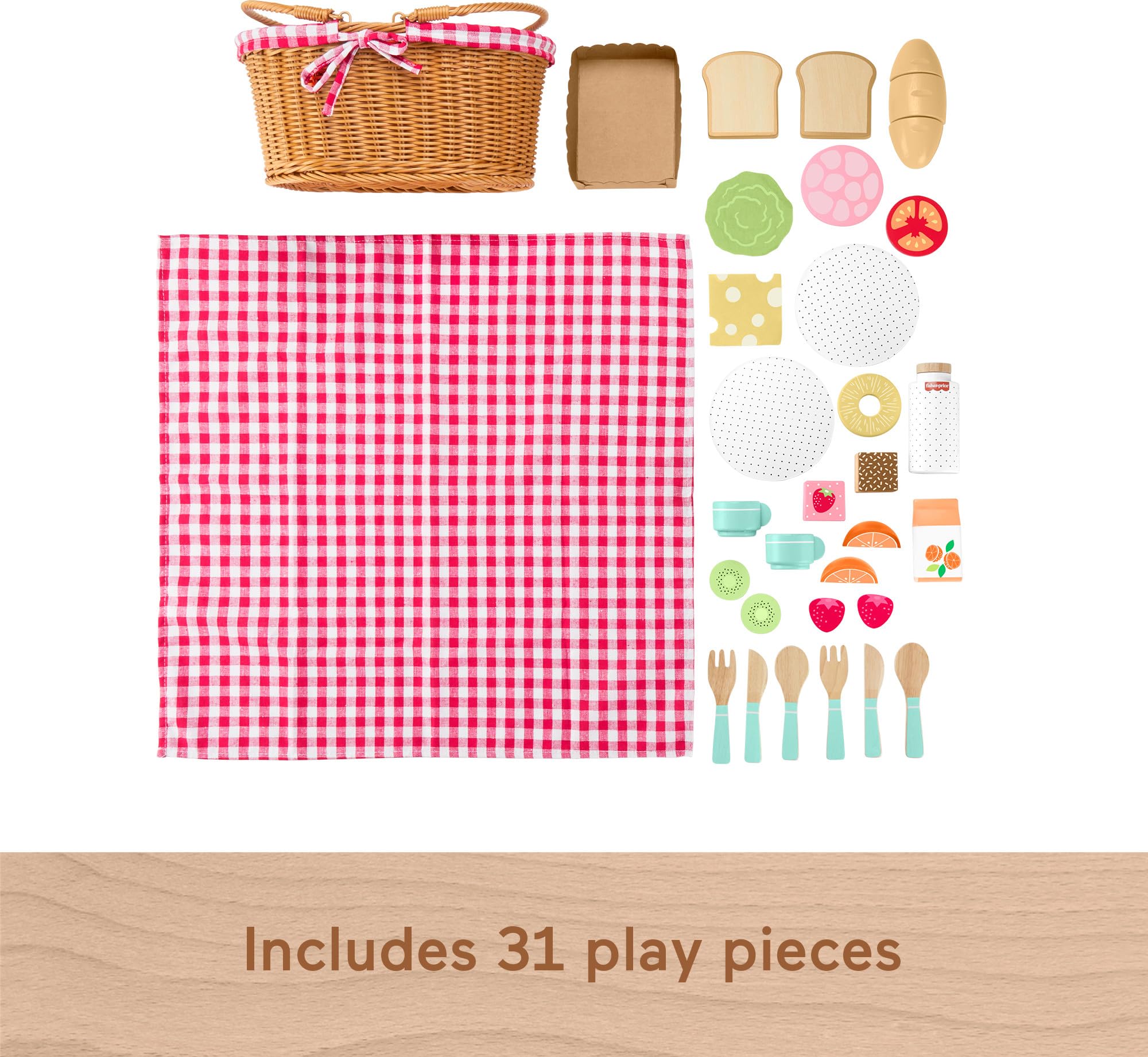 Foto 6 pulgar | Cesta de Pícnic Pretend Play de Madera Fisher-price 31 Piezas - Venta Internacional