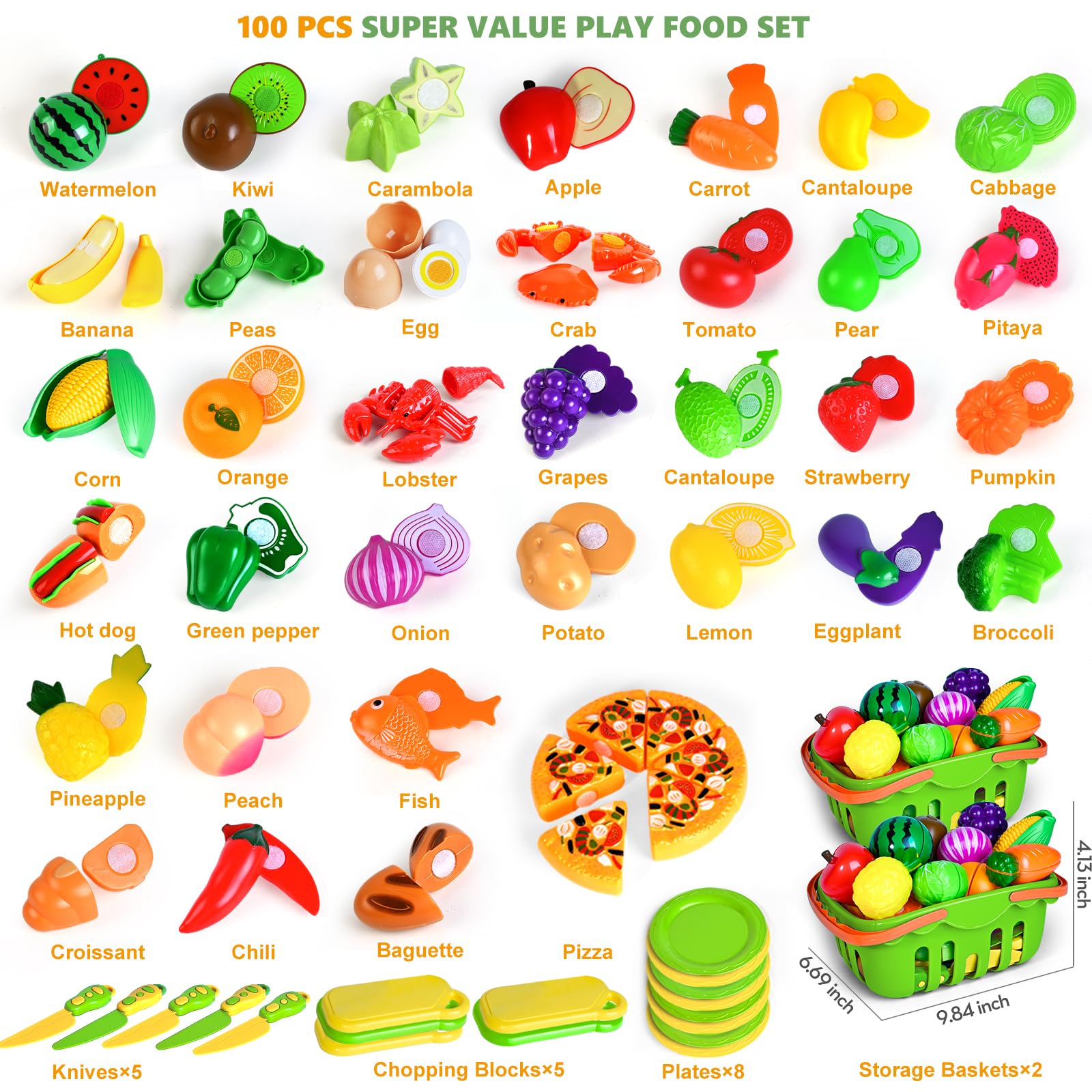 Foto 3 pulgar | Juego De Juguetes Play Food Baodlon 100 Unidades Con 2 Cestas Para Niños De 2 A 5 Años - Venta Internacional.