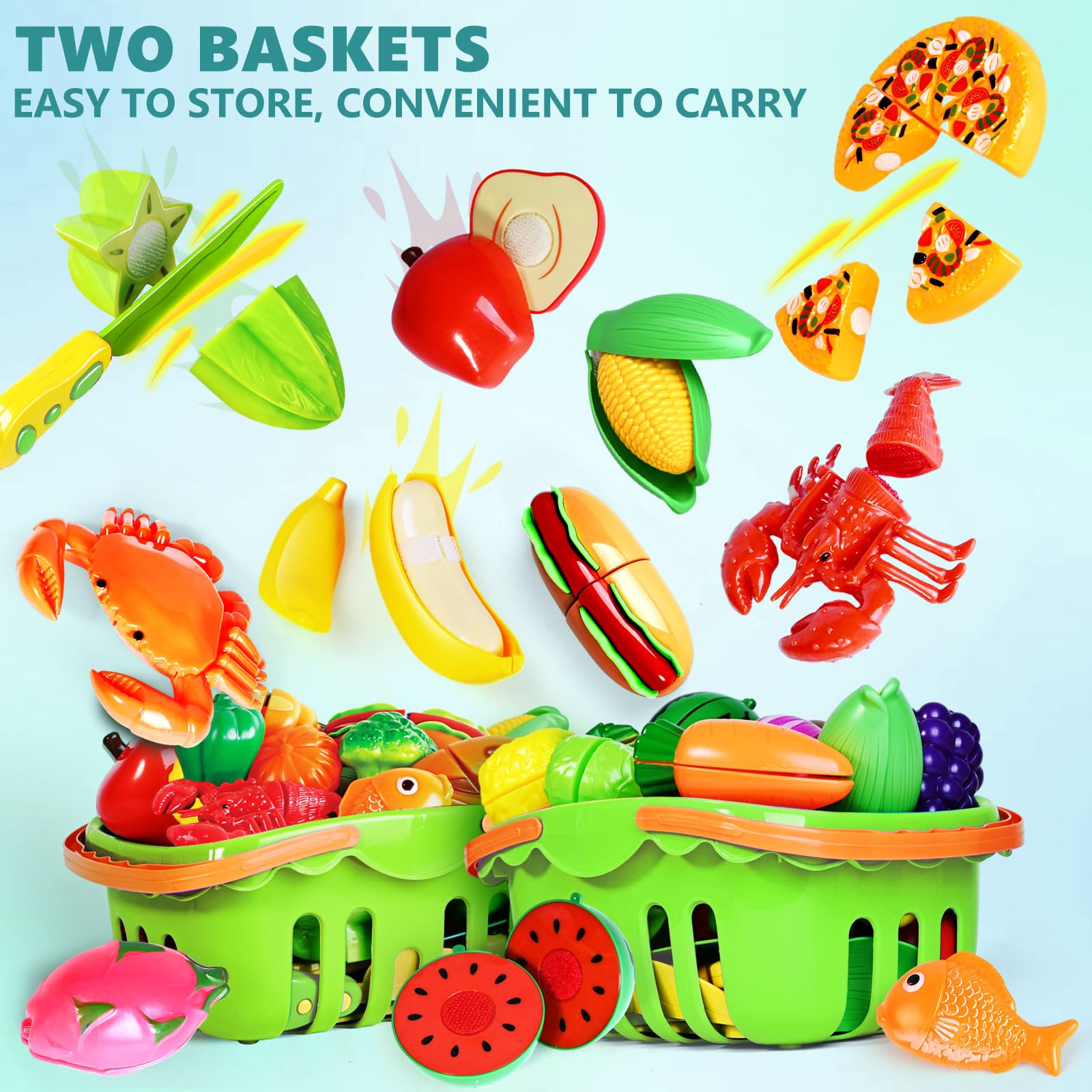 Foto 5 pulgar | Juego De Juguetes Play Food Baodlon 100 Unidades Con 2 Cestas Para Niños De 2 A 5 Años - Venta Internacional.