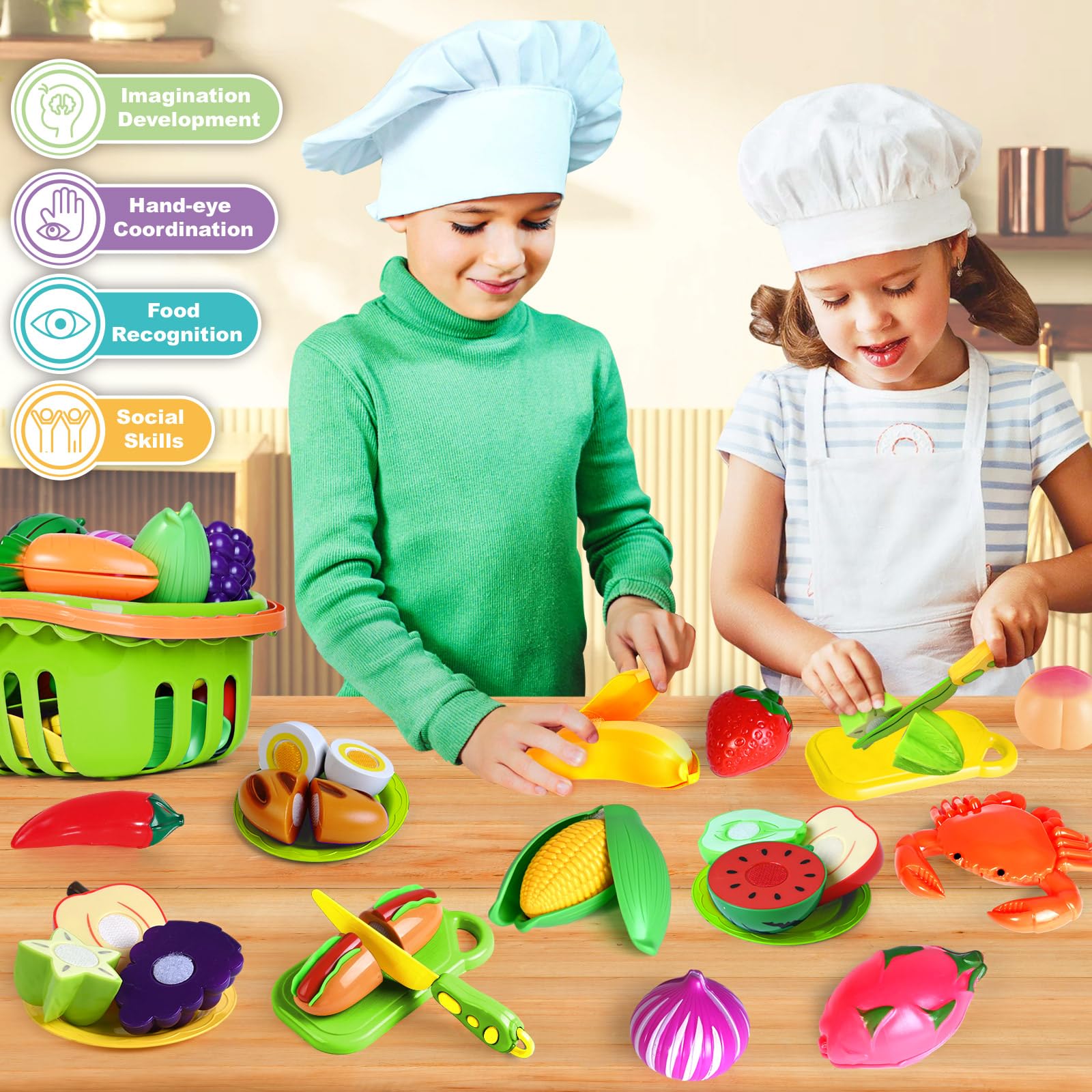Foto 6 pulgar | Juego De Juguetes Play Food Baodlon 100 Unidades Con 2 Cestas Para Niños De 2 A 5 Años - Venta Internacional.