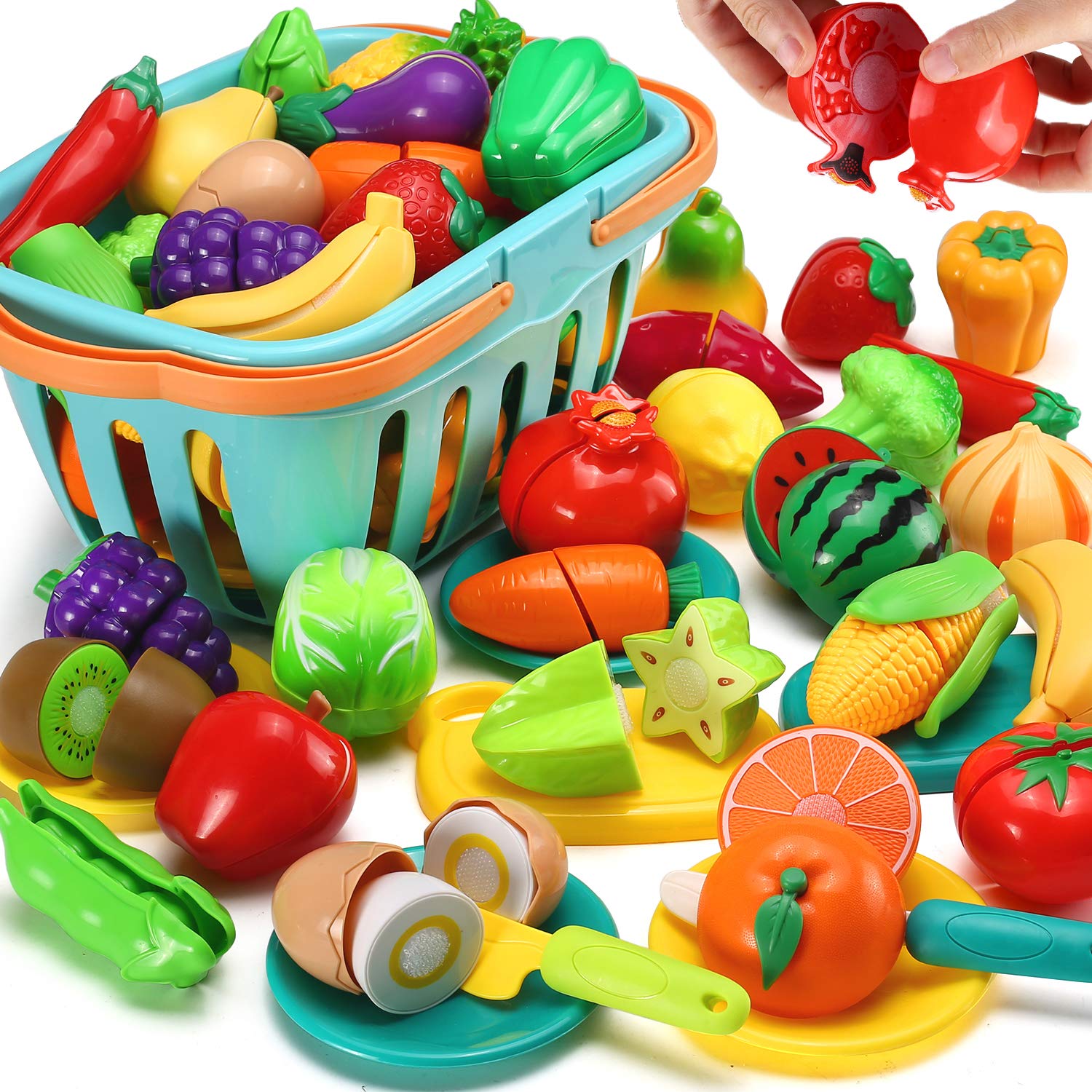 Foto 2 pulgar | Juguete De Comida Cutting Play Lesuter Toys, 70 Unidades Para Niños Con Cesta - Venta Internacional.