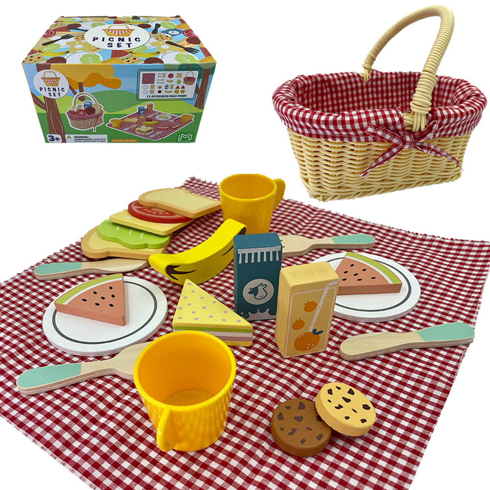 Foto 2 pulgar | Picnic De Juguete Para Niños Con Accesorios De Madera Juguete Juego De Imitación Mágicamente