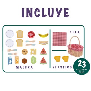 Foto 3 | Picnic De Juguete Para Niños Con Accesorios De Madera Juguete Juego De Imitación Mágicamente