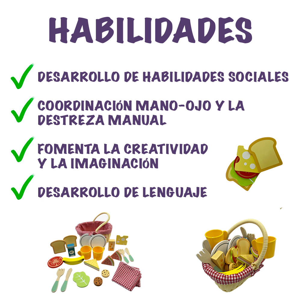 Foto 5 | Picnic De Juguete Para Niños Con Accesorios De Madera Juguete Juego De Imitación Mágicamente