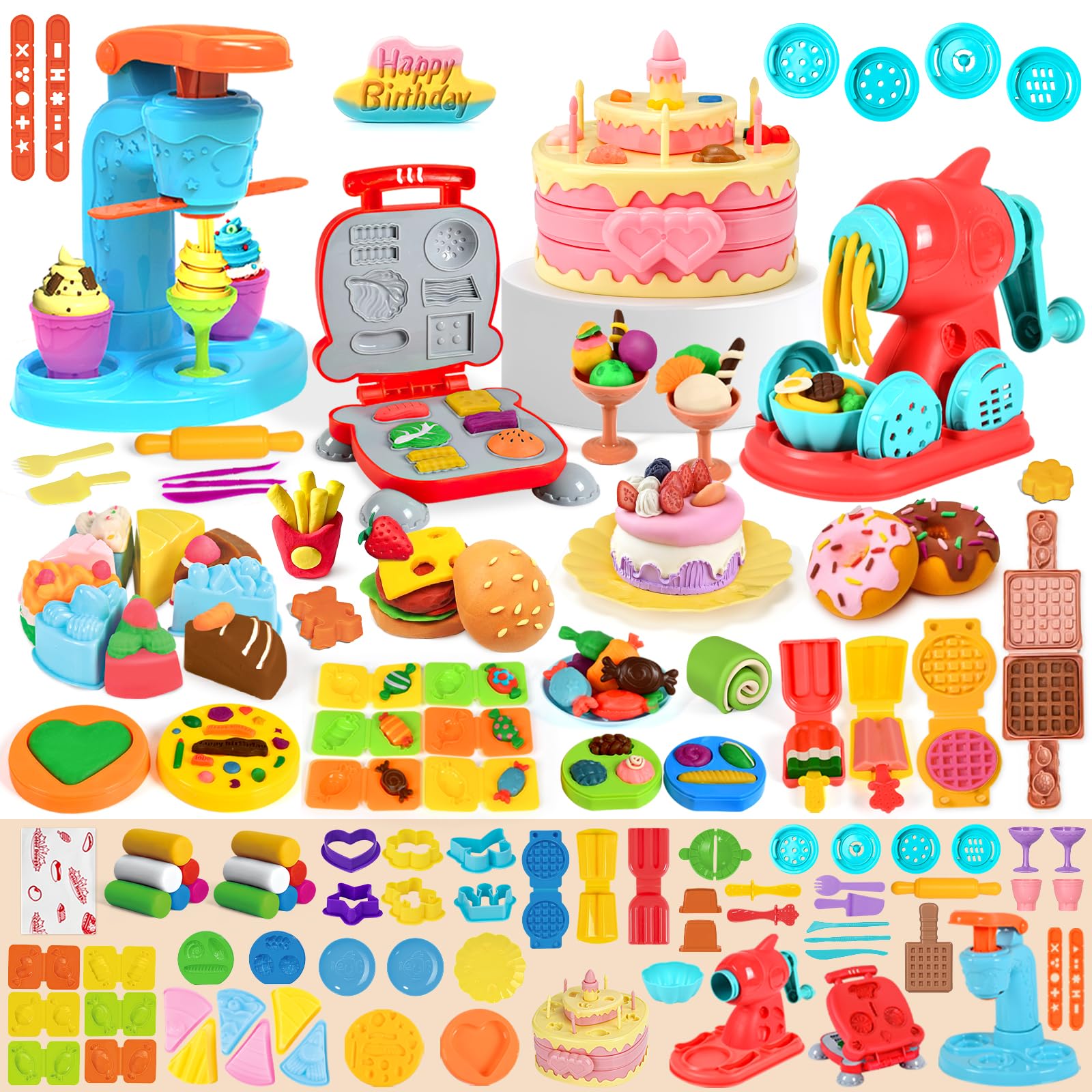Set De Masa Aprilwolf, 70 Unidades, 4 En 1, Para Niños Con Máquina Para Hacer Helados - Venta Internacional.