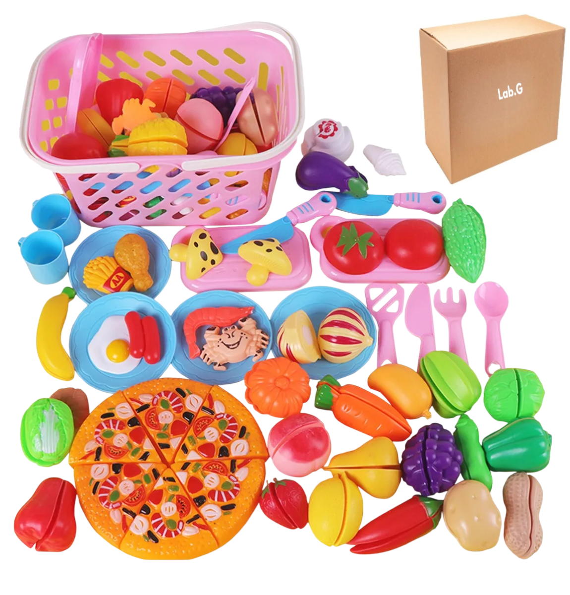 Set De Juguete Canasto De Alimentos Lab.g 48 Piezas Rosa