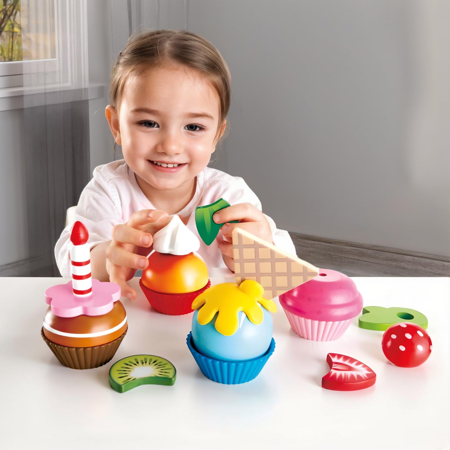 Foto 2 | Juego De Cocina De Juguete Con Forma De Cupcakes Con 4 Magdalenas De Madera Y Cobertura - Venta Internacional.