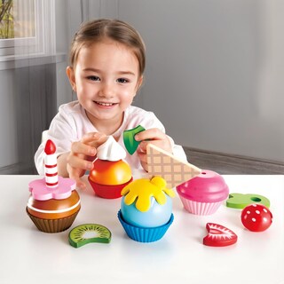 Foto 2 | Juego De Cocina De Juguete Con Forma De Cupcakes Con 4 Magdalenas De Madera Y Cobertura - Venta Internacional.