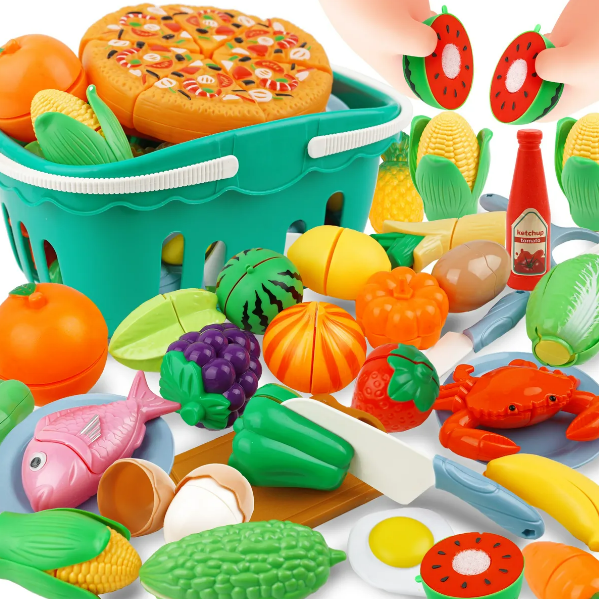 Xtellar Set De Cocina Educativo Para Niños Con Frutas Y Verduras Para Cortar De 70 Piezas