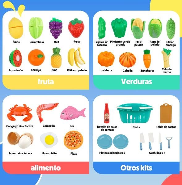 Foto 4 pulgar | Xtellar Set De Cocina Educativo Para Niños Con Frutas Y Verduras Para Cortar De 70 Piezas