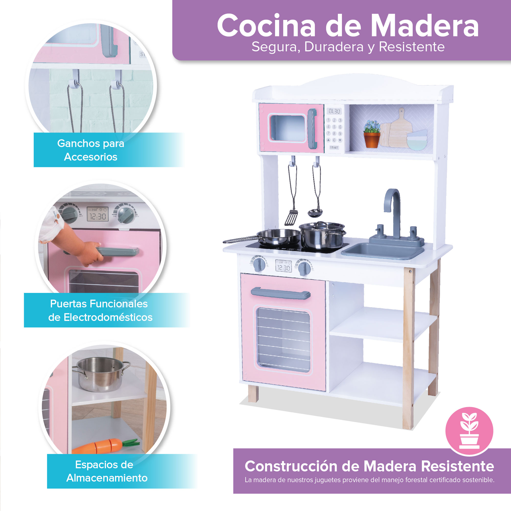 Foto 4 pulgar | Cocina de Juguete Classic Chef Kids House color Blanco con Set de Ollas