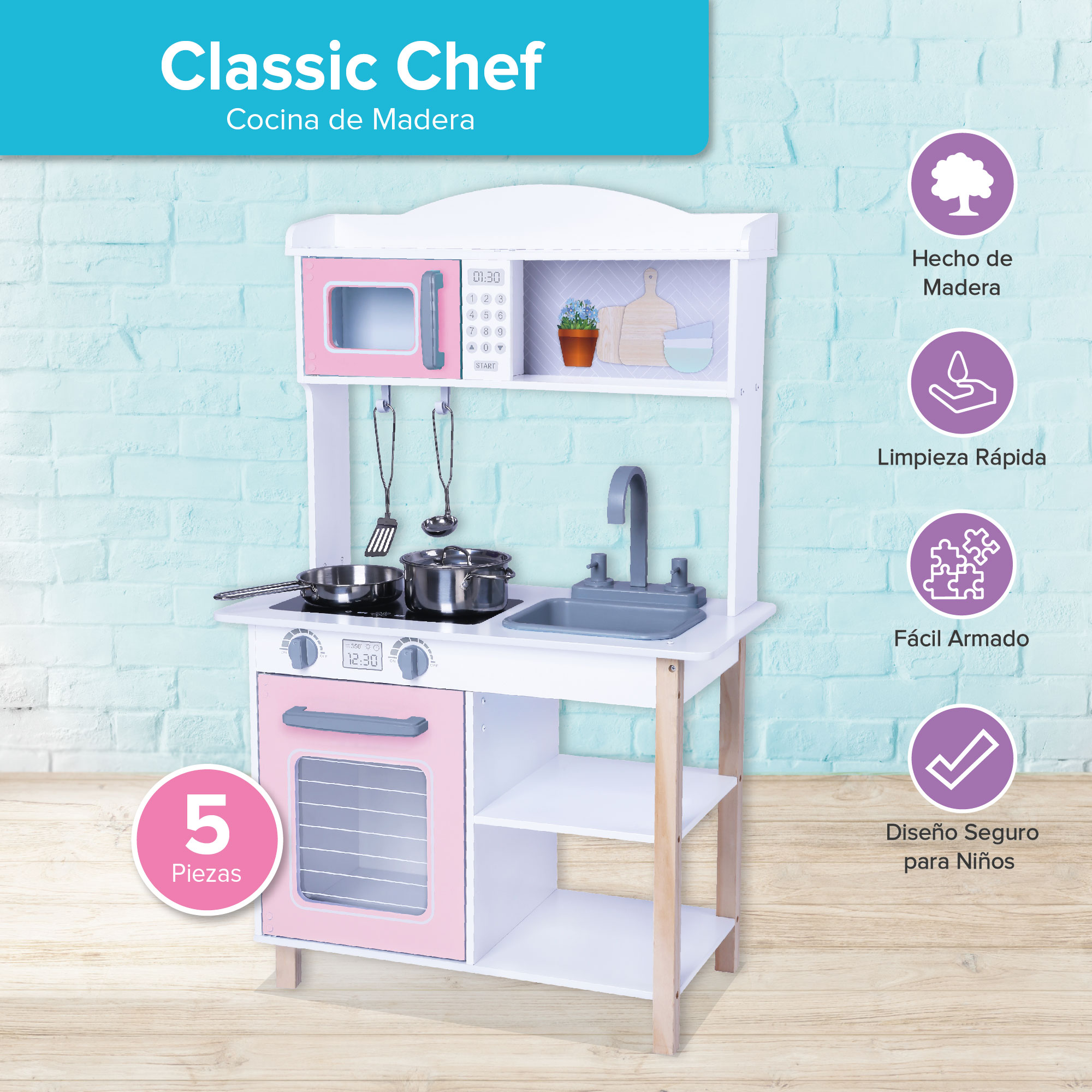 Foto 5 pulgar | Cocina de Juguete Classic Chef Kids House color Blanco con Set de Ollas