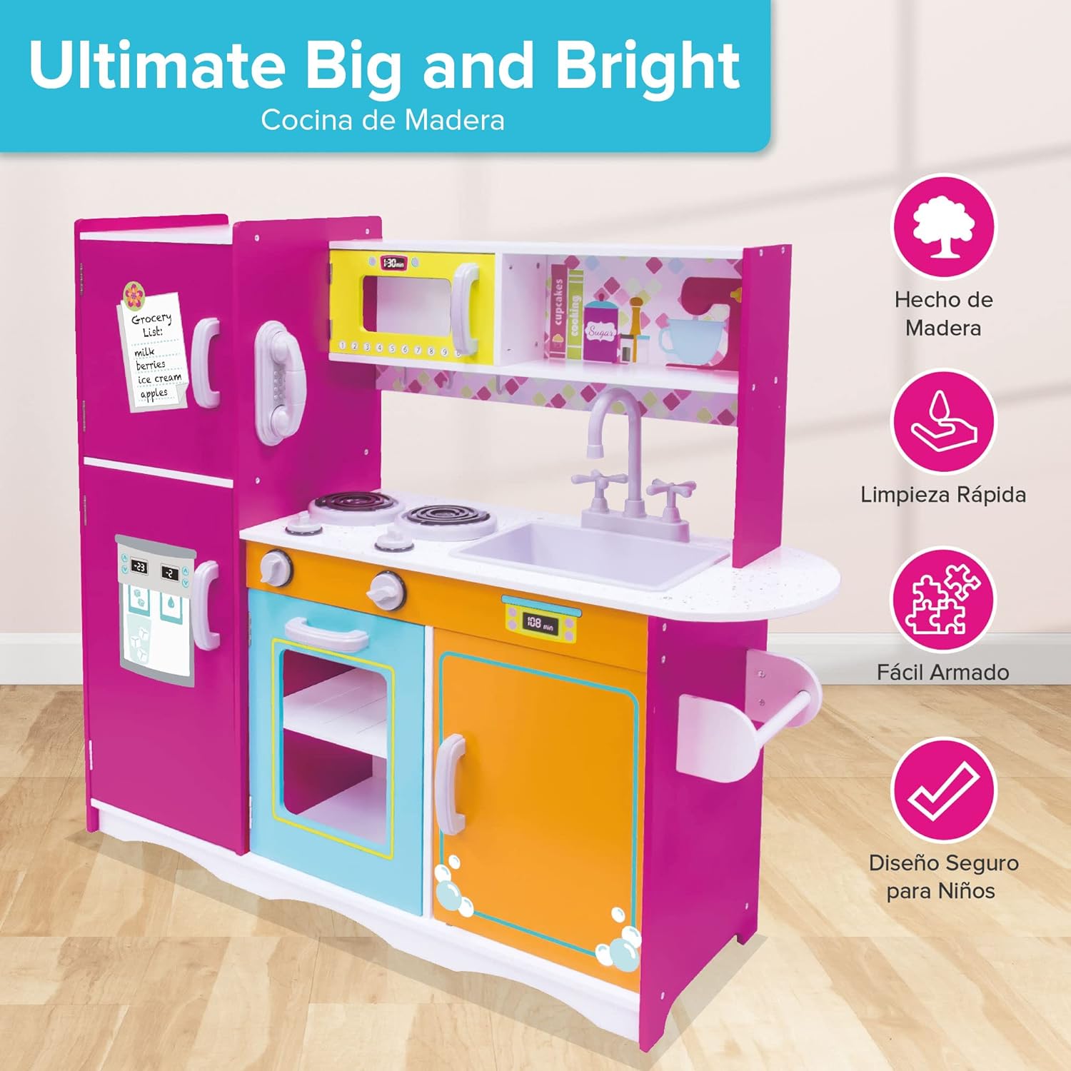 Foto 3 pulgar | Cocinita de Madera Kids House -ult Big & Bright color Rosa