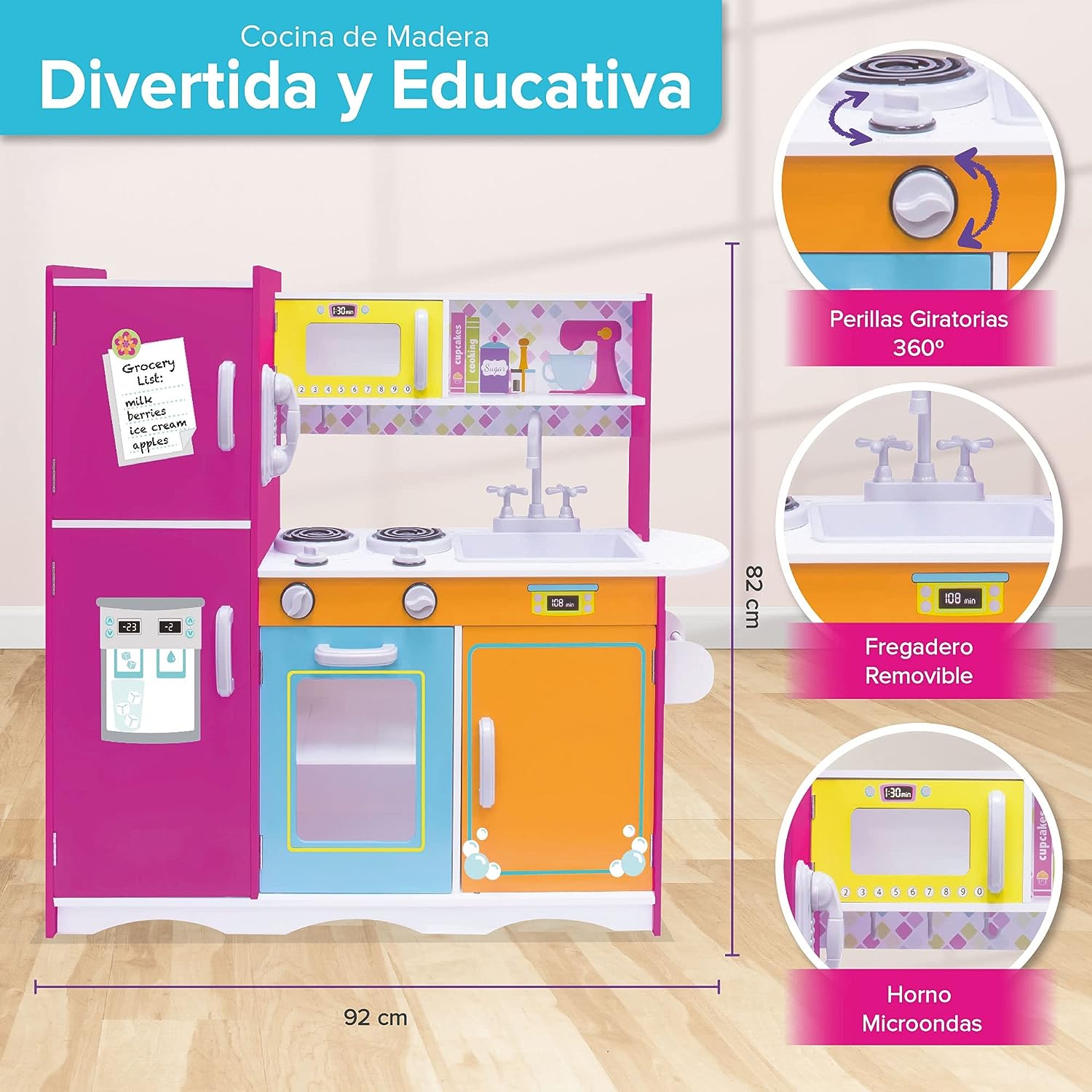 Foto 4 pulgar | Cocinita de Madera Kids House -ult Big & Bright color Rosa