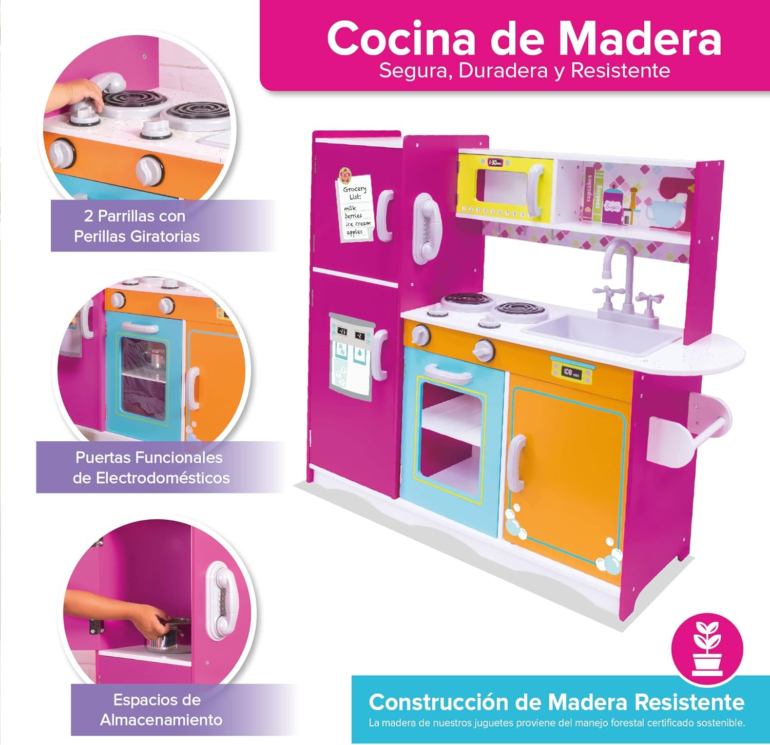 Foto 6 pulgar | Cocinita de Madera Kids House -ult Big & Bright color Rosa