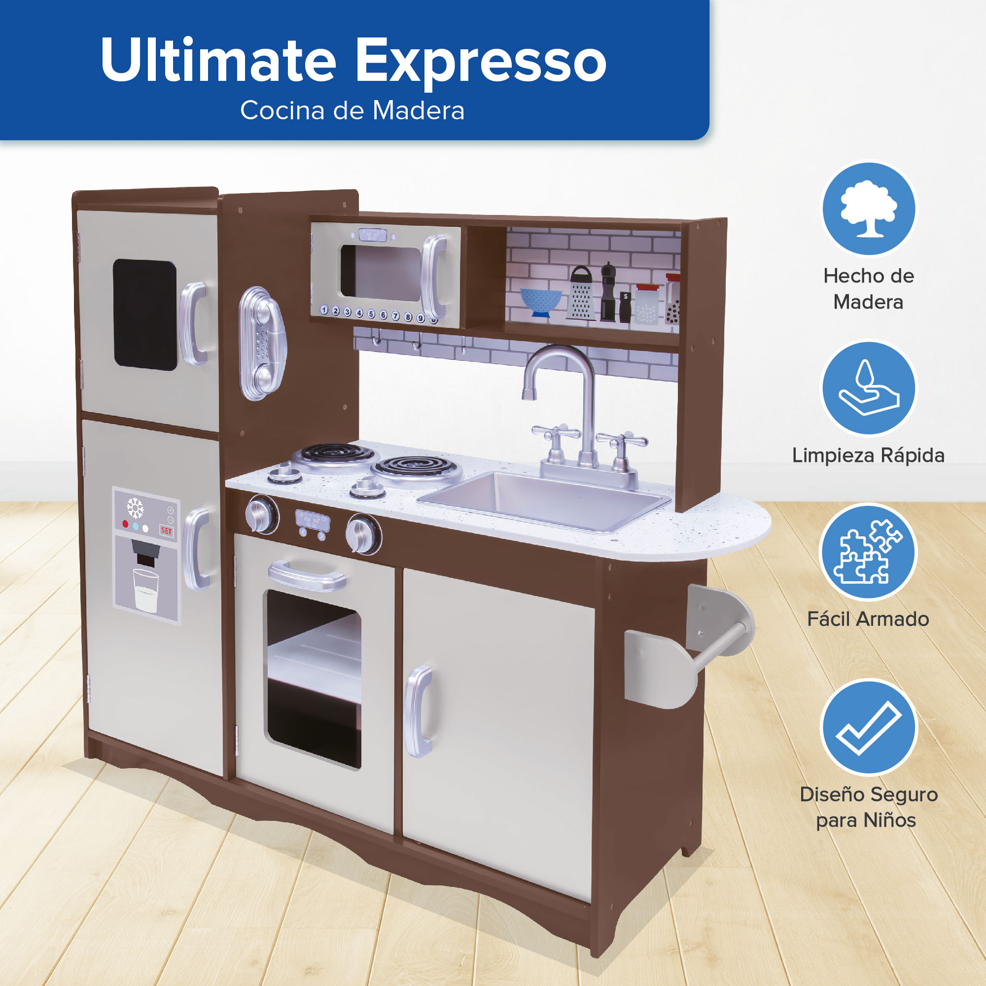 Foto 3 pulgar | Cocina de Madera Cocinita de Juguete Kids House color Café Ultimate Expresso