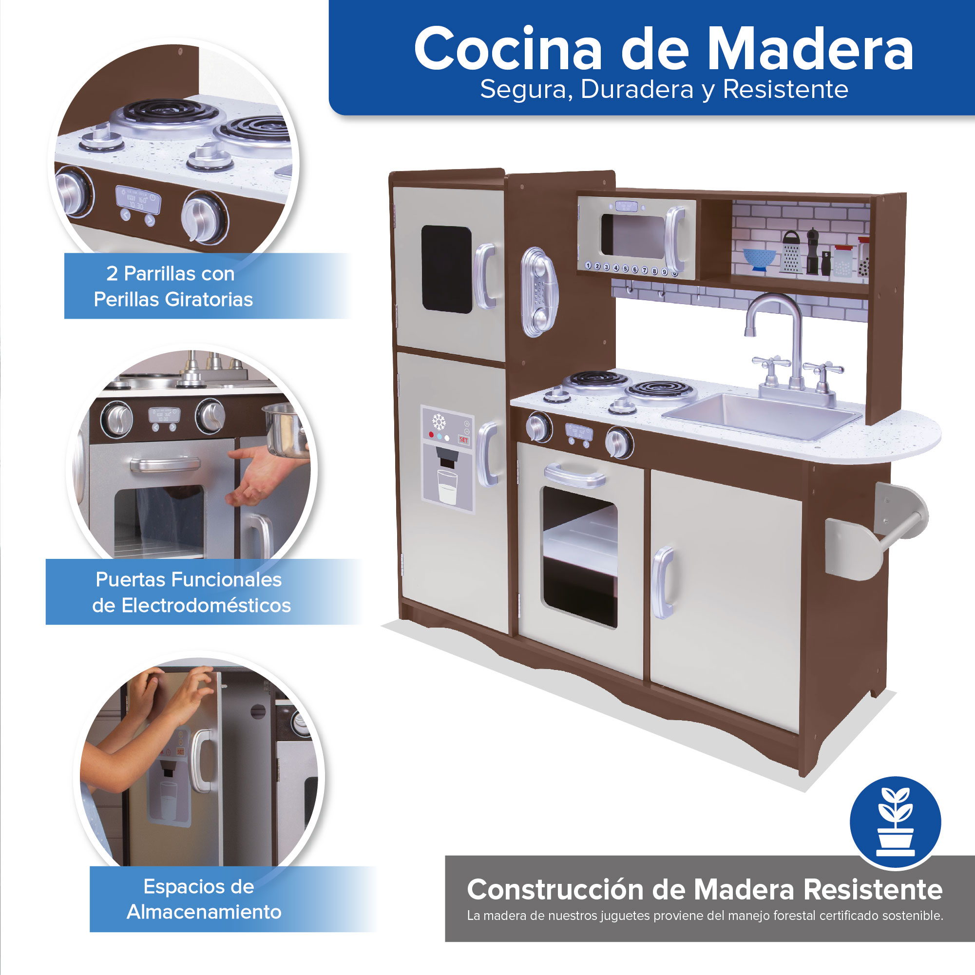 Foto 6 | Cocina de Madera Cocinita de Juguete Kids House color Café Ultimate Expresso