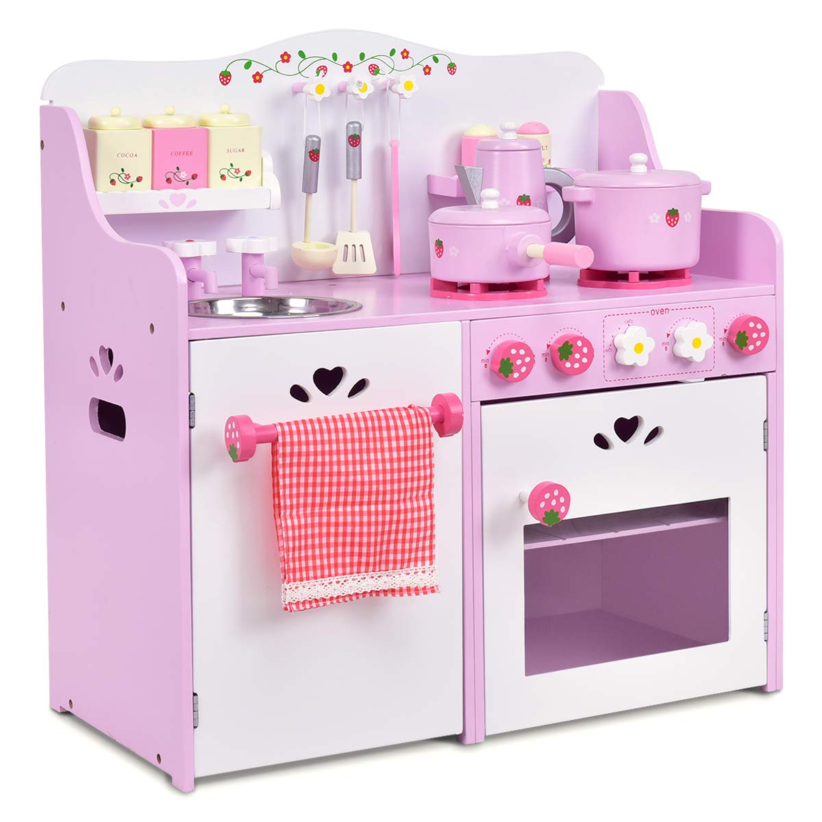 Juego de Cocina Costzon Wooden Pink Strawberry con 13 Piezas - Venta Internacional