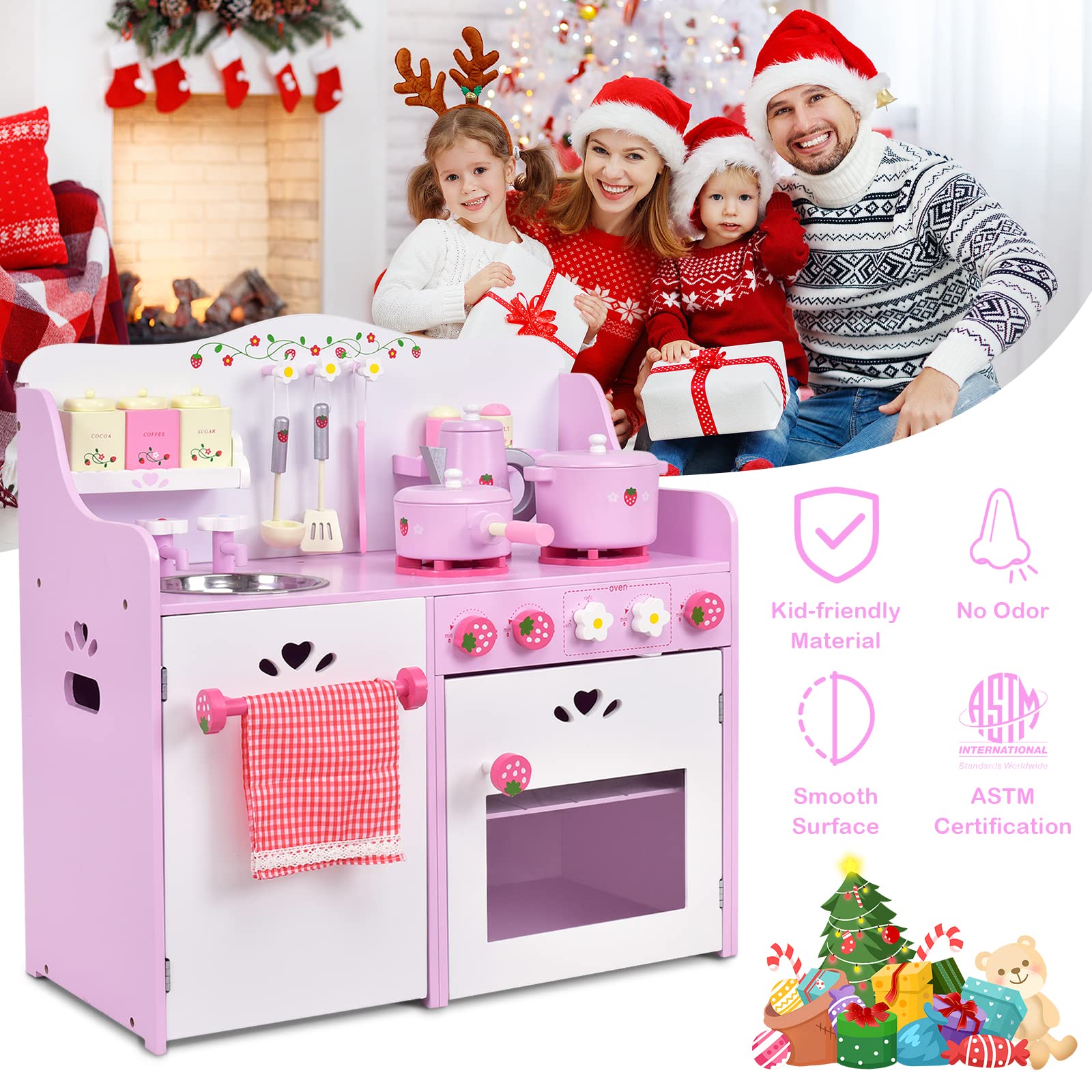 Foto 5 | Juego de Cocina Costzon Wooden Pink Strawberry con 13 Piezas - Venta Internacional