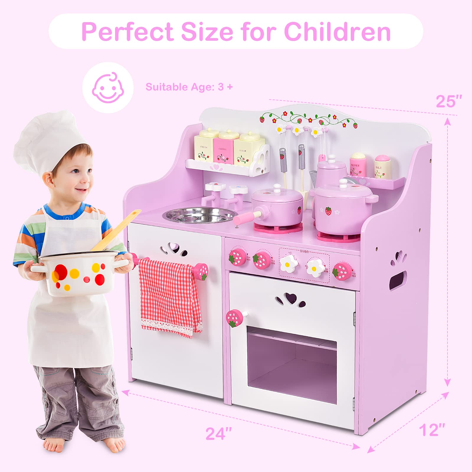 Foto 8 pulgar | Juego de Cocina Costzon Wooden Pink Strawberry con 13 Piezas - Venta Internacional