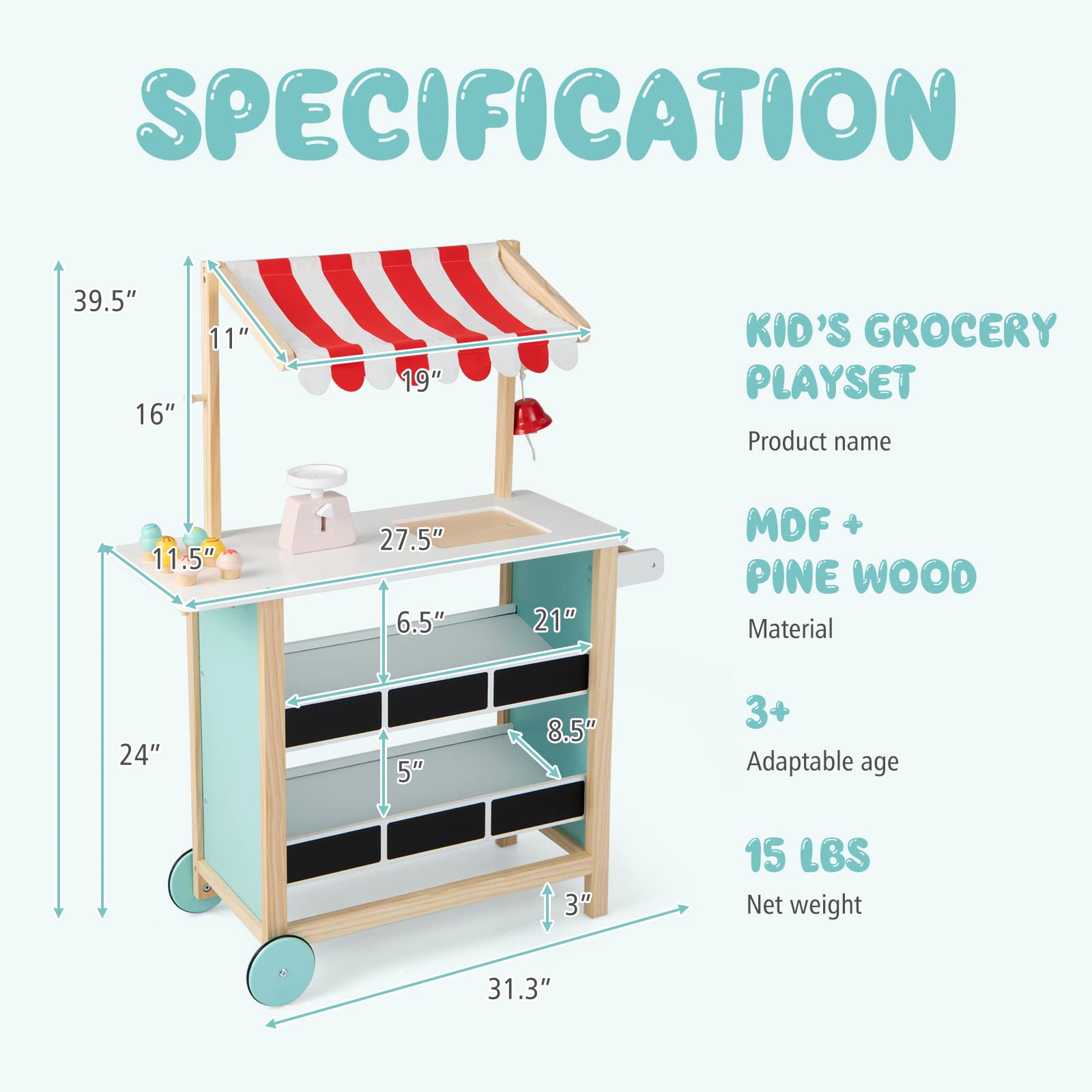 Foto 7 | Carrito de Helados Costzon Kids Pretend Play Grocery Store - Venta Internacional