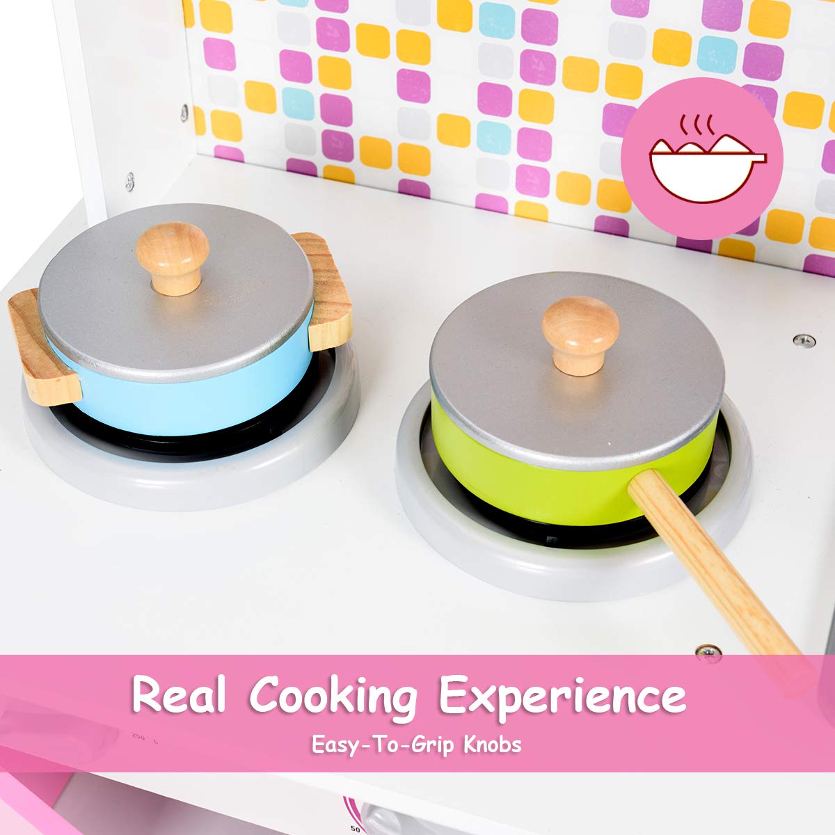 Foto 6 pulgar | Juego de Cocina de Madera Costzon Kids con Diseño de Chef y Sonido Rosa