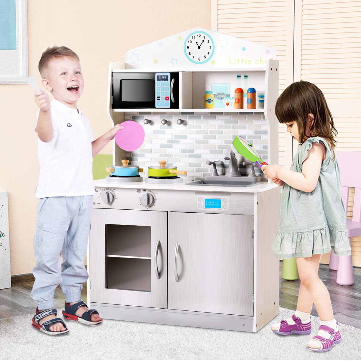 Foto 4 pulgar | Kitchen Playset Costzon Kids Wooden Pretend Chef Con Sonido - Venta Internacional.