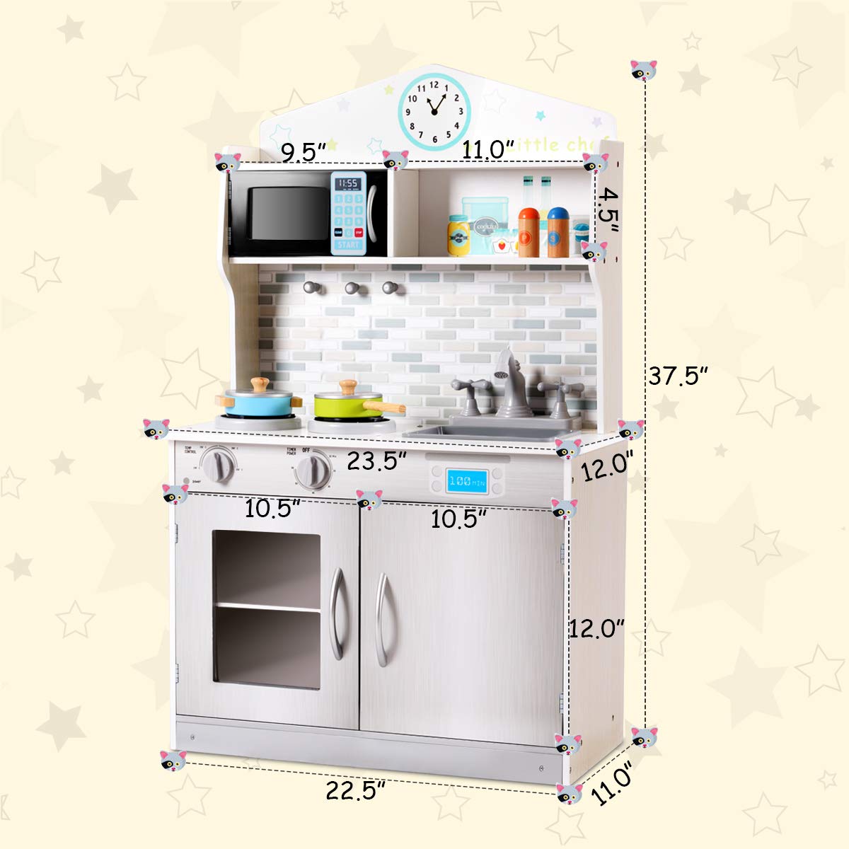 Foto 8 pulgar | Kitchen Playset Costzon Kids Wooden Pretend Chef Con Sonido - Venta Internacional.