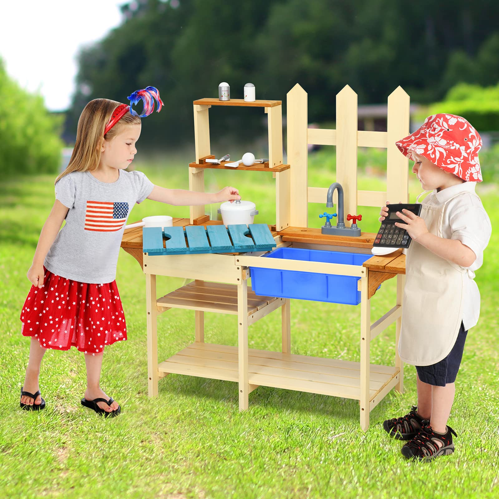 Foto 4 | Cocina de Juguete al Aire Libre con Fregadero y Grifo Extraíbles para Niños