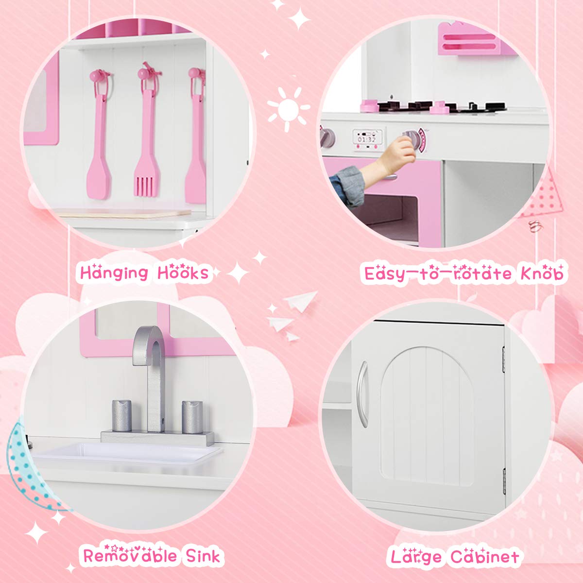Foto 4 pulgar | Set de Cocina Costzon Kids de Madera Rosa con Sonido - Venta Internacional