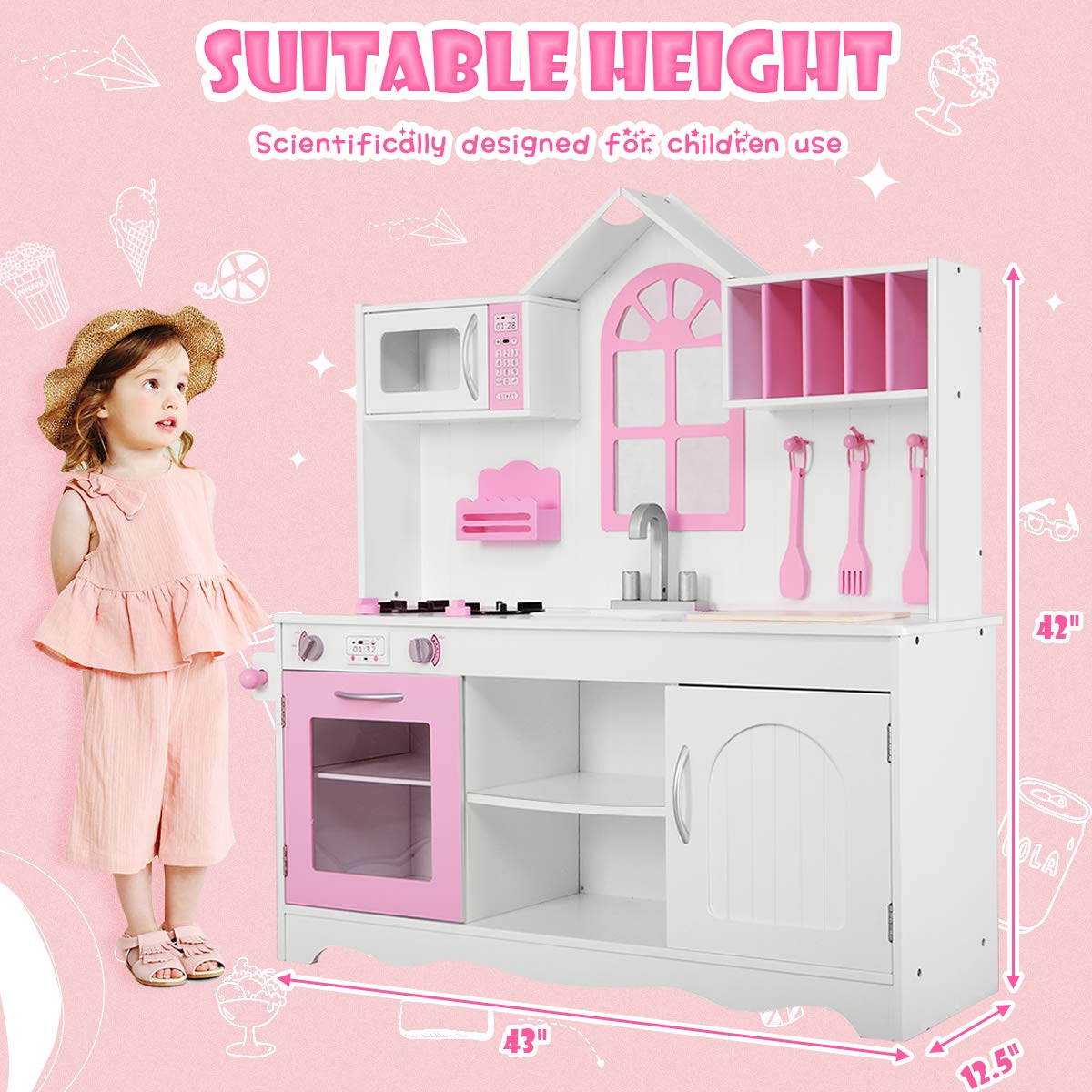 Foto 5 pulgar | Set de Cocina Costzon Kids de Madera Rosa con Sonido - Venta Internacional