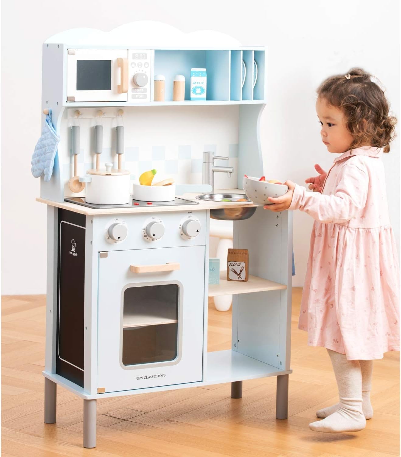 Foto 6 | Toy Kitchen, Nuevos Juguetes Clásicos De Madera Azul Con Cocina Eléctrica - Venta Internacional.