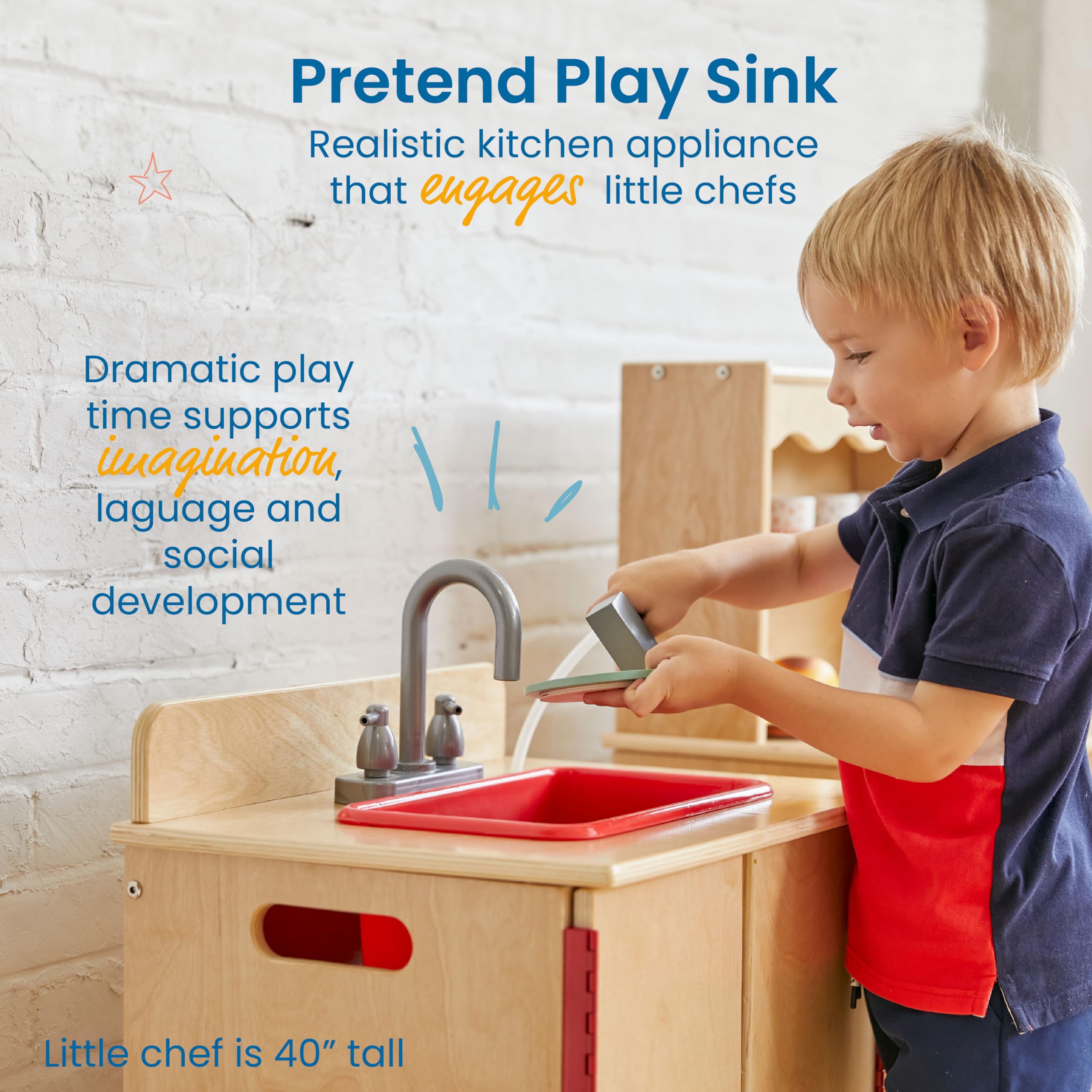 Foto 4 pulgar | Set De Juego Play Kitchen Sink Ecr4kids De Madera Natural - Venta Internacional.